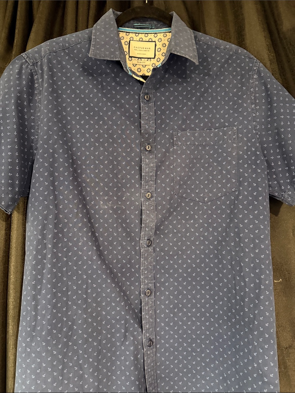 Cactusjack Navy Short-Sleeve Button-Down Shirt with Micro Anchor Print